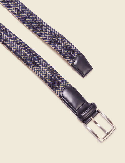Ceinture tressée en cuir bleu marine homme