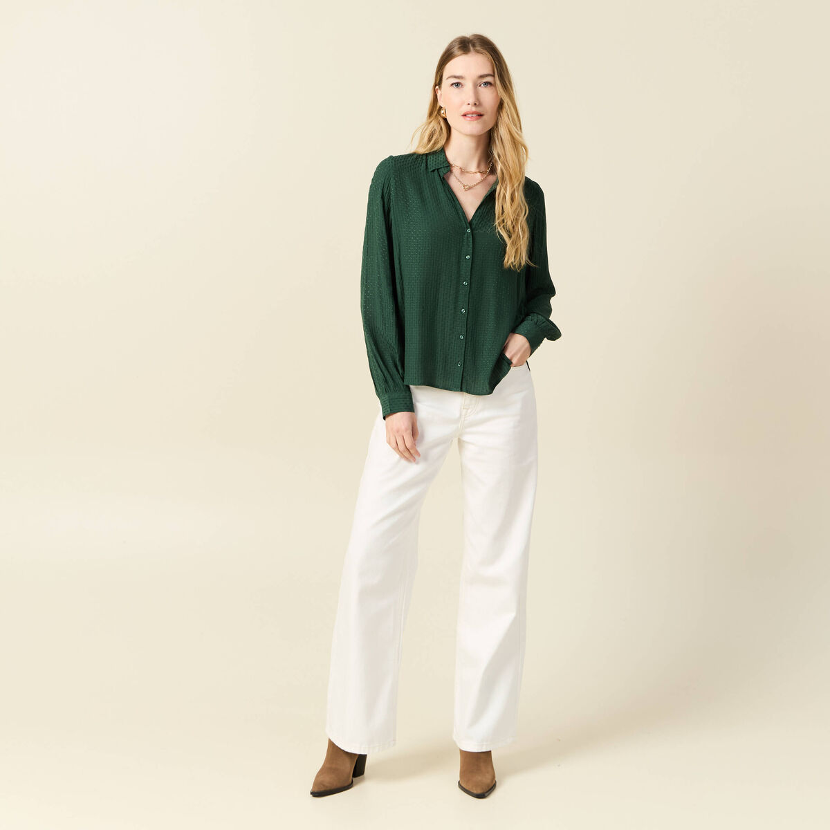 Chemise manches longues vert foncé femme