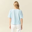 Blouse manches courtes nouée bleu pastel femme