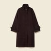Manteau droit long col montant marron fonc&eacute; femme