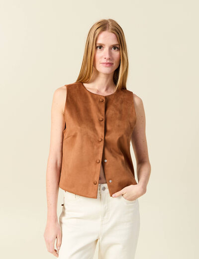 Gilet sans manches doublé camel femme