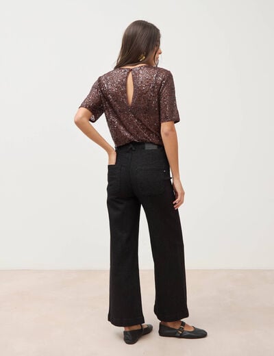 Jeans large taille haute denim noir femme