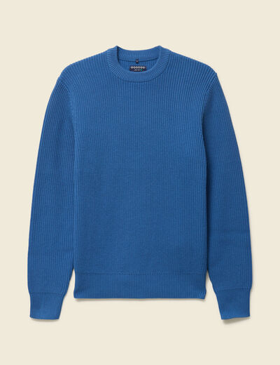 Pull fin manches longues col rond bleu fonc&eacute; homme