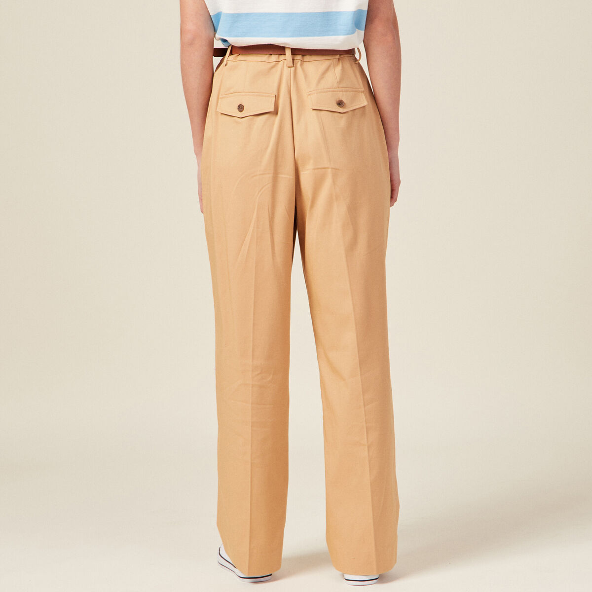 Pantalon large ceinture pinces marron clair femme