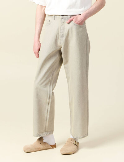 Jeans large 5 poches denim beige homme
