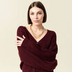 Gilet ajour&eacute; col V manches longues bordeaux femme