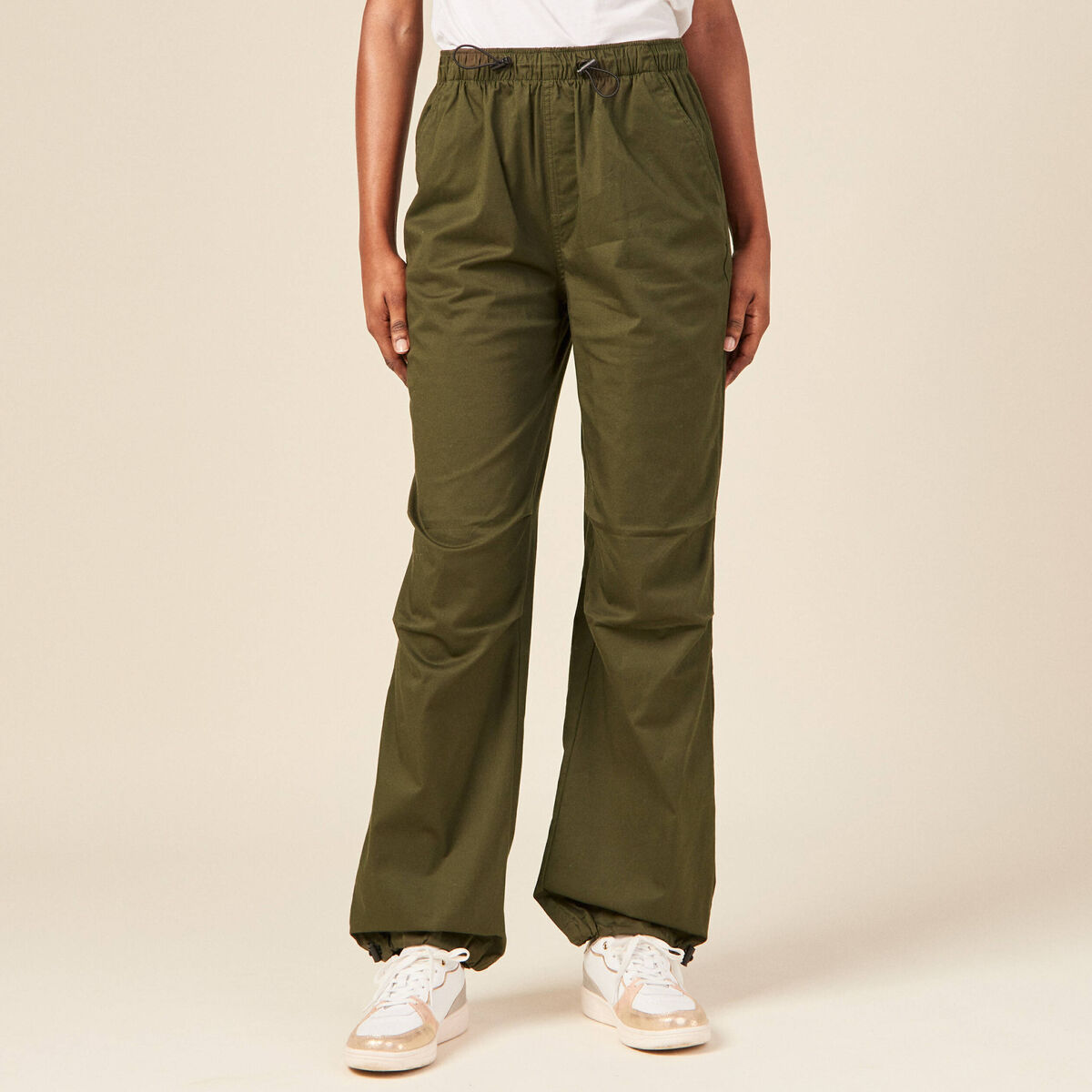 Pantalon battle bas élastiqué vert kaki femme