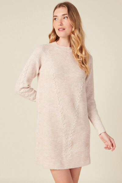 Robe pull droite torsades creme femme