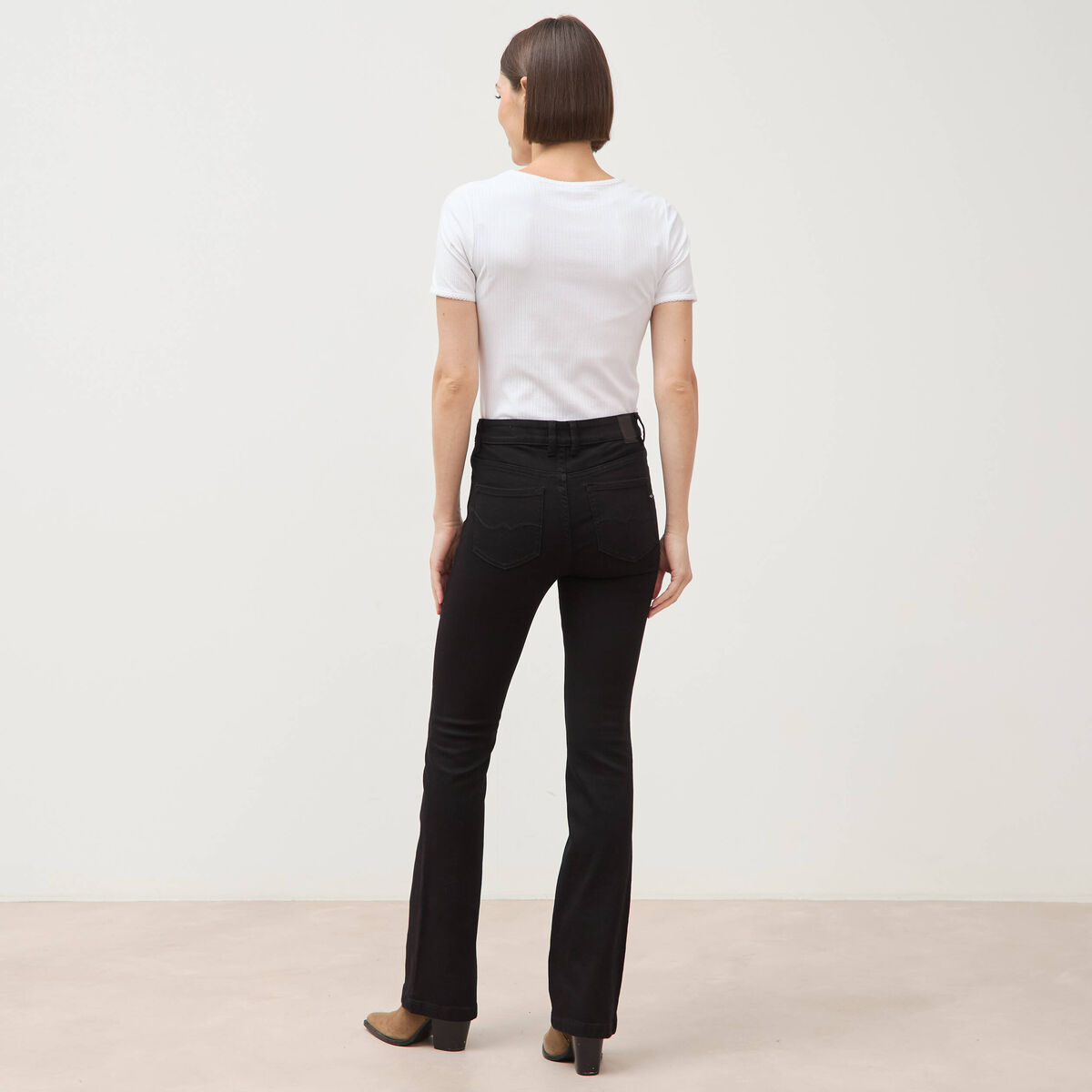Jeans bootcut taille haute denim noir femme