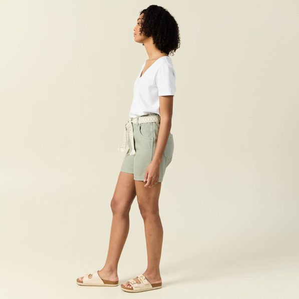 Short boyfriend ceinturé jean vert kaki femme
