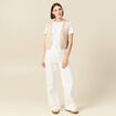 Gilet sans manches col v brod&eacute; creme femme