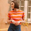 T-shirt ray&eacute; col rond manches courtes orange femme