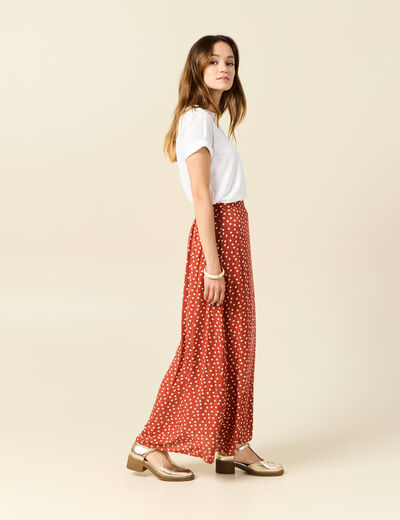 Jupe longue évasée fluide orange foncé femme