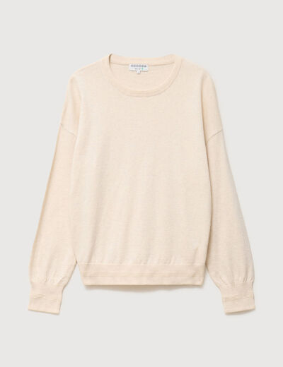 Pull oversize col rond manches longues creme femme