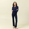 Pull ajour&eacute; manches longues en coton bleu marine femme