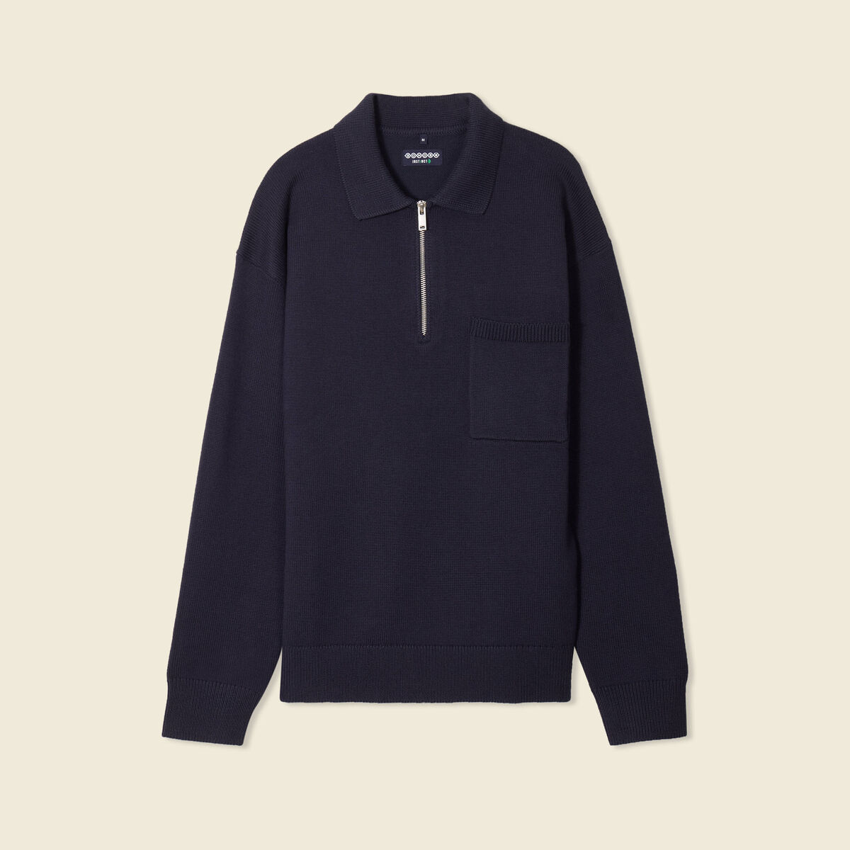 Pull manches longues col polo bleu marine homme