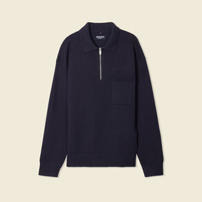 Pull manches longues col polo bleu marine homme