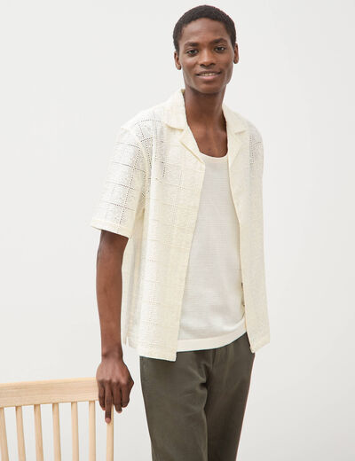 Chemise boyfriend en coton avec broderie ecru homme