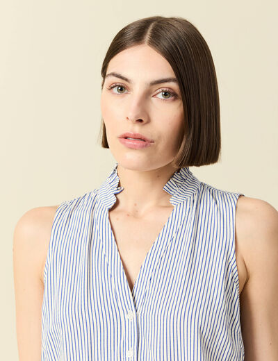 Top sans manches col montant bleu femme