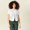 Gilet sans manches brod&eacute; ecru femme