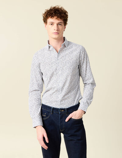 Chemise cintr&eacute;e en coton manches longues blanc homme