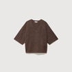 Pull droit col rond manches courtes marron femme