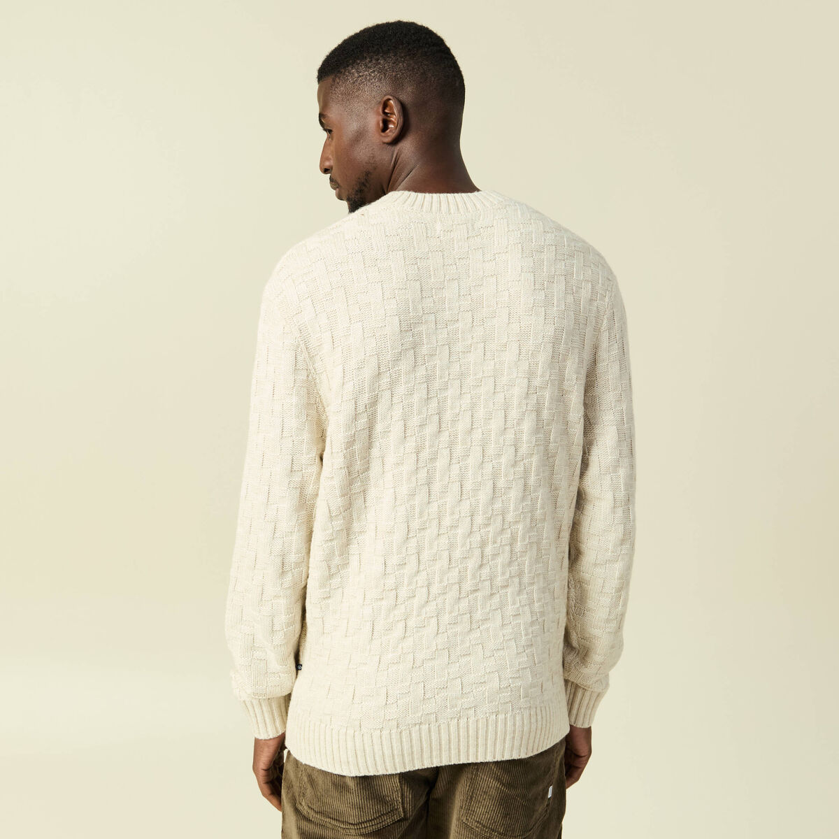 Pull manches longues col rond sable homme