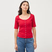 T-shirt c&ocirc;tel&eacute; ajust&eacute; manches courtes rouge femme