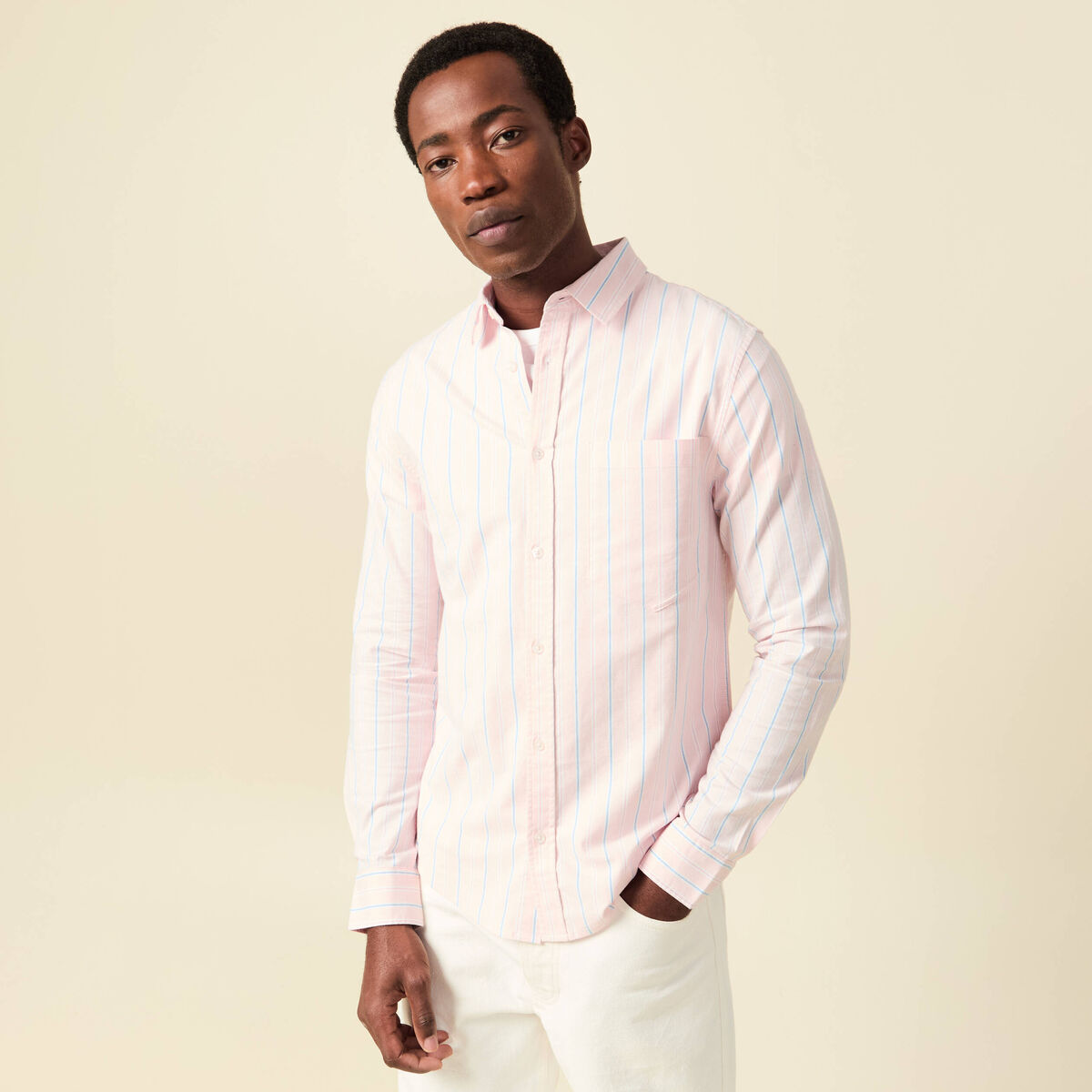 Chemise manches longues rose poudr&eacute;e homme