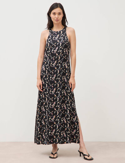 Robe longue droite sans manches noir femme