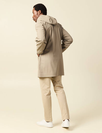 Parka longue droite &agrave; capuche taupe homme