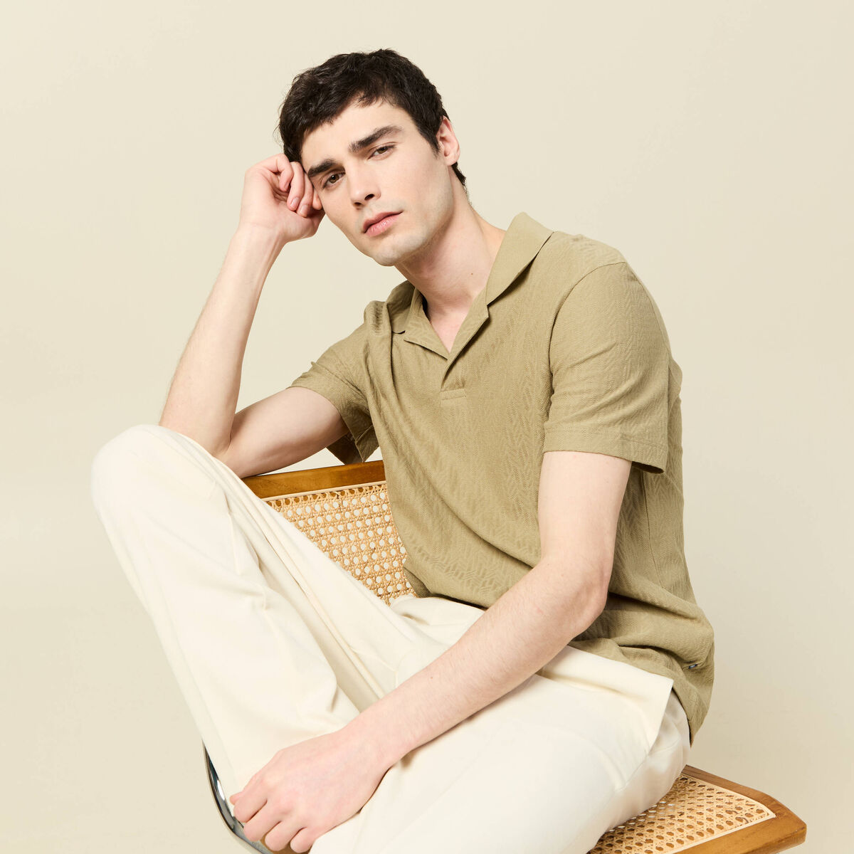 Polo manches courtes vert olive homme