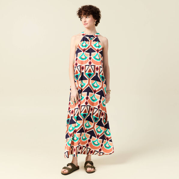 Robe longue droite orange femme