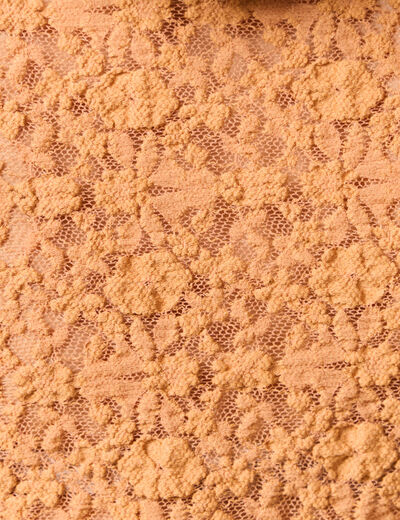T-shirt cintr&eacute; col rond dentelle terracotta femme