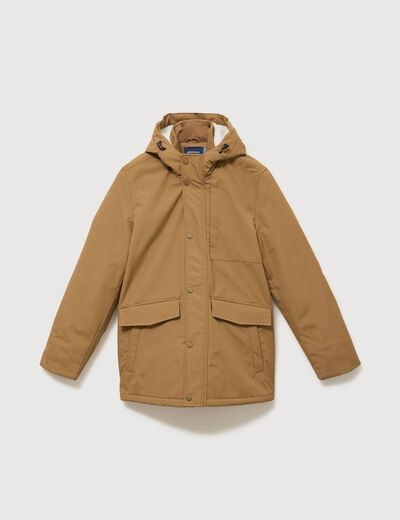 Parka longue droite &agrave; capuche vert kaki homme