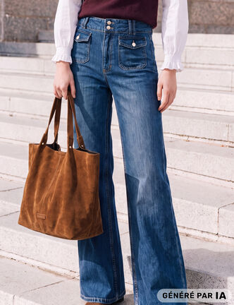 Jeans bootcut taille haute bleu femme
