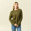 Pull col rond manches longues vert kaki femme