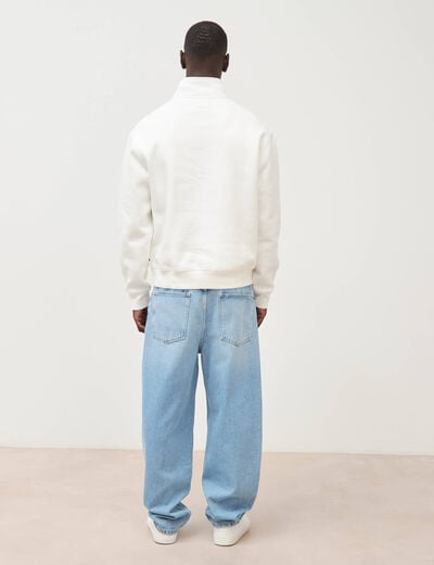 Sweat ample col montant manches longues ecru homme