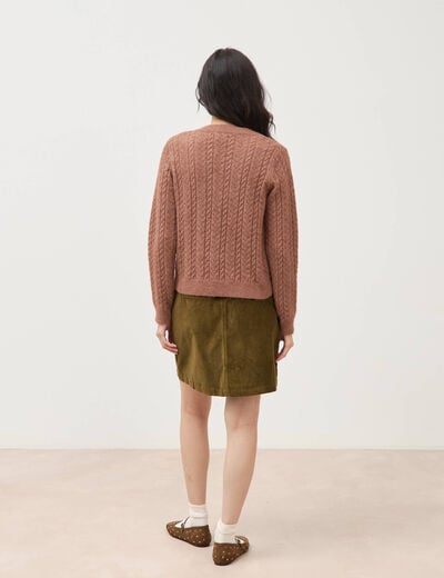 Pull droit col v manches longues marron clair femme