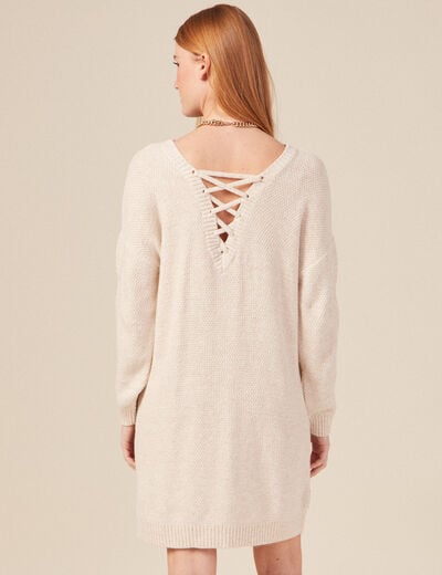 Robe pull droite torsades creme femme