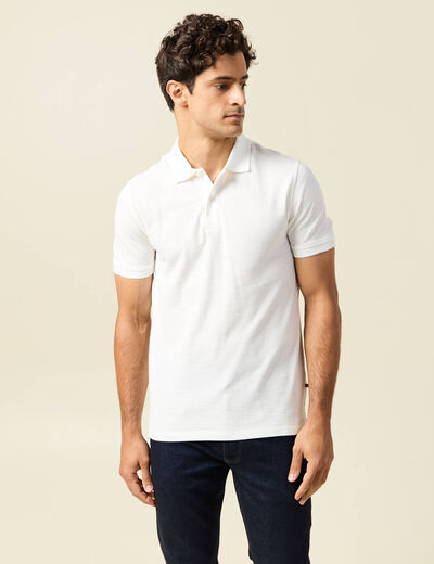 Polo cintré manches courtes en coton ecru homme