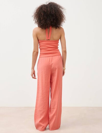 Pantalon large taille standard fluide rouge fonc&eacute; femme