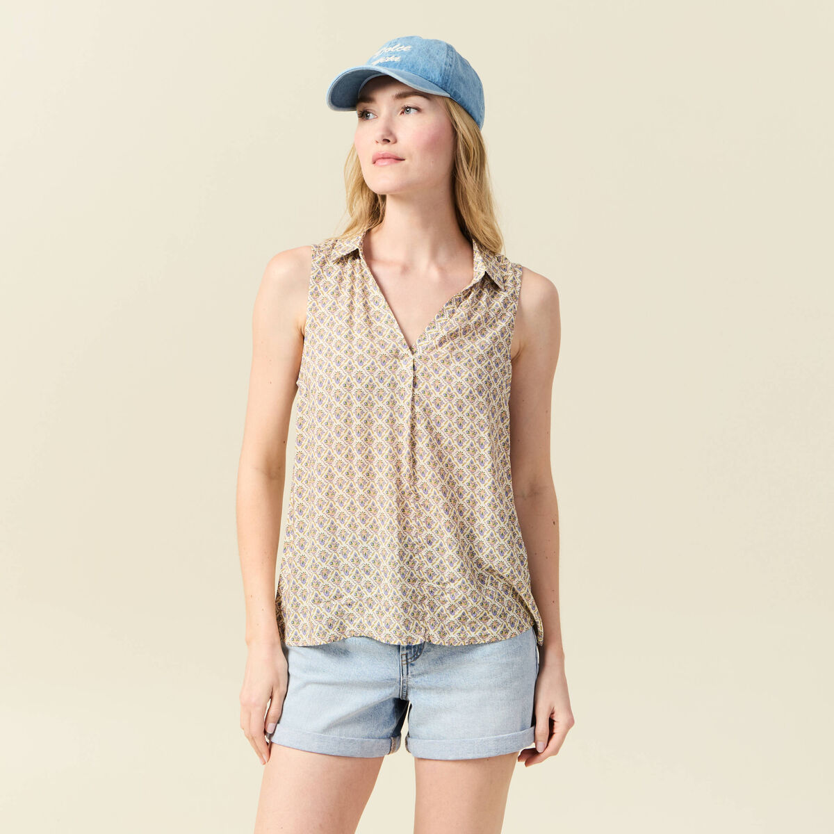 Blouse sans manches blanc femme