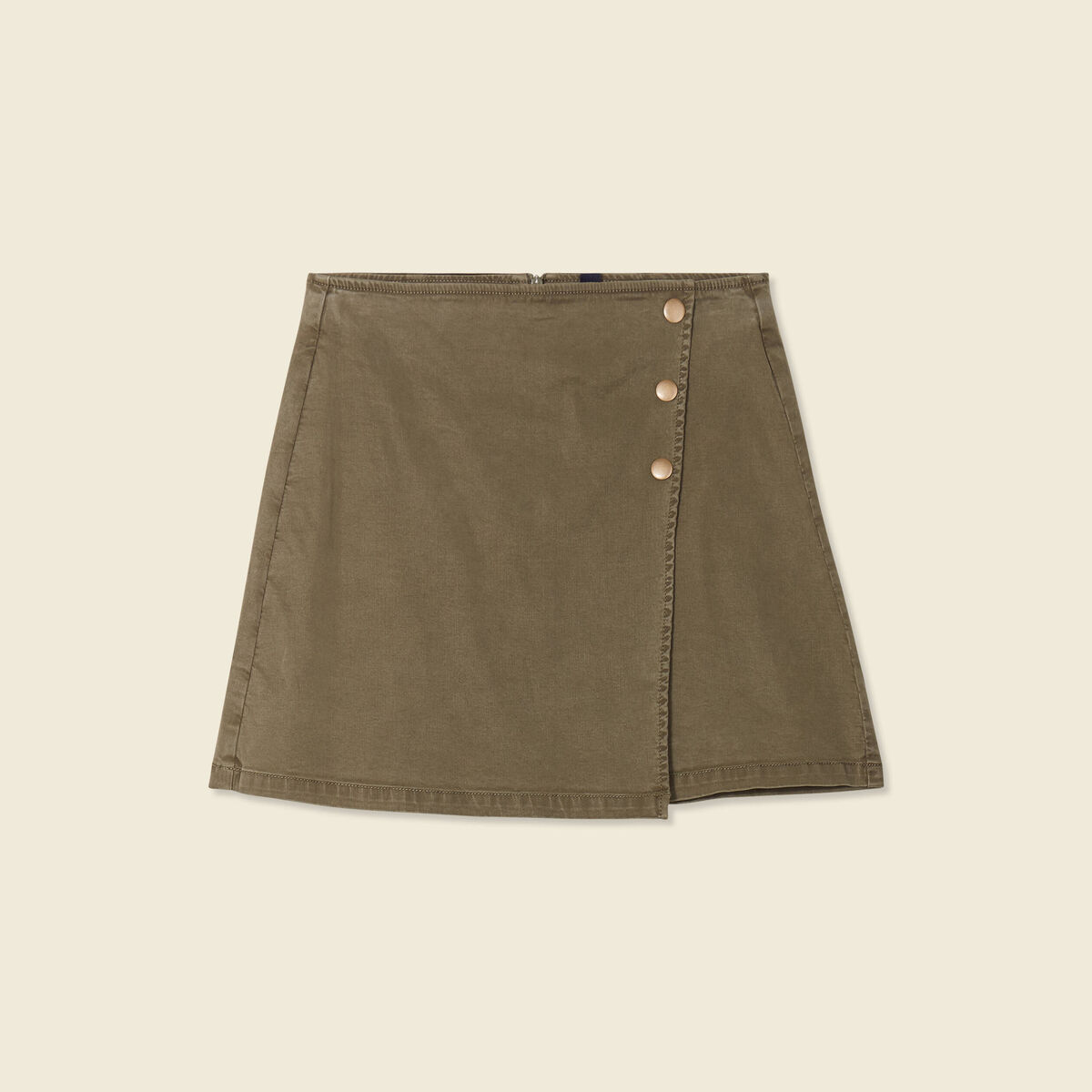 Jupe chino trap&egrave;ze vert kaki femme