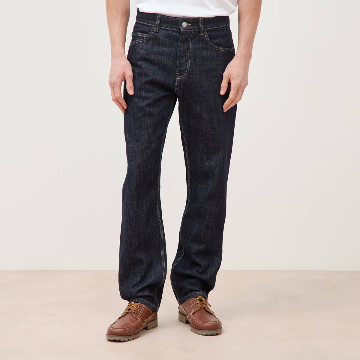 Jeans straight en coton longueur 32 denim brut rinse homme