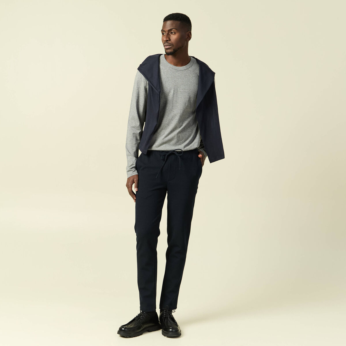 T-shirt en coton manches longues gris homme