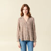 Blouse droite courte manches longues marron femme