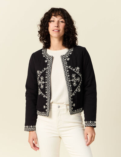 Veste droite brodée noir femme