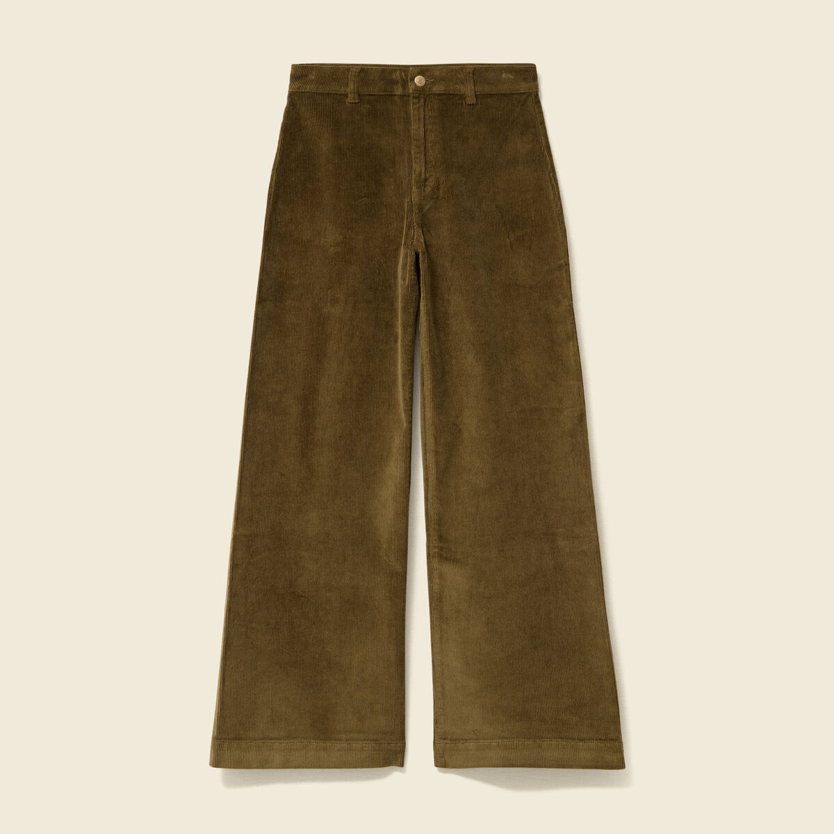 Pantalon large taille haute en velours vert kaki femme