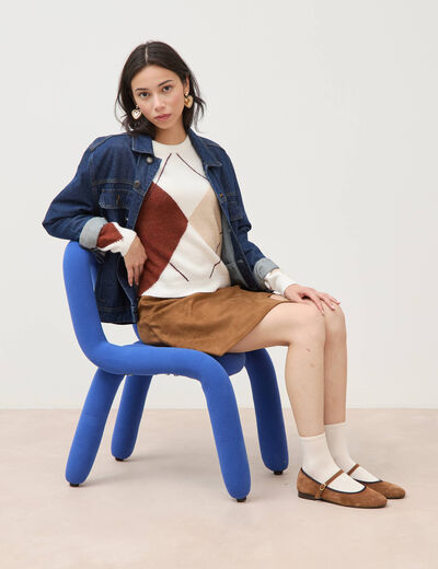 Pull col rond manches longues ecru femme